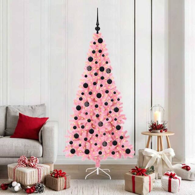 Berkfield Home Christmas Tree with 300 LEDs with Stand Pink 180 cm PVC - image 1