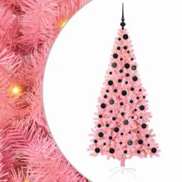 Berkfield Home Christmas Tree with 300 LEDs with Stand Pink 180 cm PVC - thumbnail 2