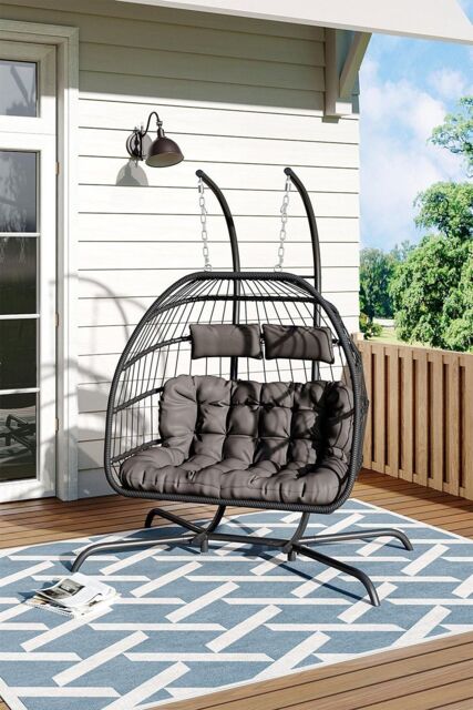 Garden Sanctuary 2-Seater Outdoor Hanging Egg-Shaped Chair in Black - image 1