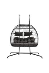 Garden Sanctuary 2-Seater Outdoor Hanging Egg-Shaped Chair in Black - thumbnail 3