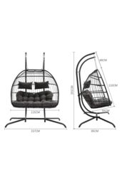 Garden Sanctuary 2-Seater Outdoor Hanging Egg-Shaped Chair in Black - thumbnail 6