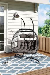 Garden Sanctuary 2-Seater Outdoor Hanging Egg-Shaped Chair in Black