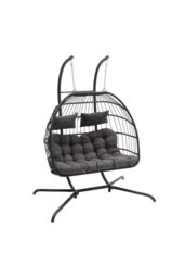 Garden Sanctuary 2-Seater Outdoor Hanging Egg-Shaped Chair in Black - thumbnail 4