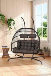Garden Sanctuary 2-Seater Outdoor Hanging Egg-Shaped Chair in Black - thumbnail 2