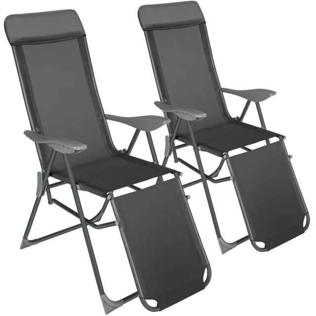 tectake 2 folding aluminum garden chairs with headrest & footrest in Dark Grey - Size: 2 Seater - image 1