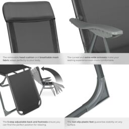 tectake 2 folding aluminum garden chairs with headrest & footrest in Dark Grey - Size: 2 Seater - thumbnail 5