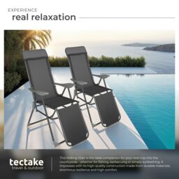 tectake 2 folding aluminum garden chairs with headrest & footrest in Dark Grey - Size: 2 Seater - thumbnail 4
