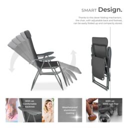 tectake 2 folding aluminum garden chairs with headrest & footrest in Dark Grey - Size: 2 Seater - thumbnail 3