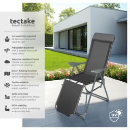 tectake 2 folding aluminum garden chairs with headrest & footrest in Dark Grey - Size: 2 Seater - thumbnail 2