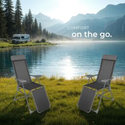 tectake 2 folding aluminum garden chairs with headrest & footrest in Dark Grey - Size: 2 Seater - thumbnail 8