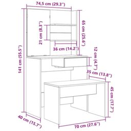 Berkfield Home Dressing Table Set Old Wood Engineered Wood in Brown - thumbnail 9