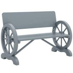 OUTSUNNY Wooden Garden Bench Outdoor Loveseat with High Back, Grey - thumbnail 2