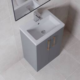 Balterley Bathroom Vanity Basin Unit, Brushed Bronze Handles, 500mm, Satin Grey - thumbnail 3