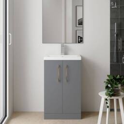 Balterley Bathroom Vanity Basin Unit, Brushed Bronze Handles, 500mm, Satin Grey - thumbnail 2