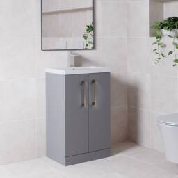 Balterley Bathroom Vanity Basin Unit, Brushed Bronze Handles, 500mm, Satin Grey - thumbnail 4