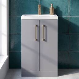 Balterley Bathroom Vanity Basin Unit, Brushed Bronze Handles, 500mm, Satin Grey - thumbnail 5