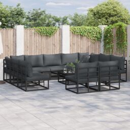 Berkfield Home Garden Sofa Set 12 pcs Black 70 x 70 x 32 cm Aluminium - thumbnail 1