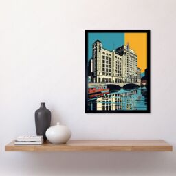 "Artery8 Wall Art Print Leeds City Waterfront Modern Linocut Art Framed in Black - Size: W12"" x H16""" - thumbnail 2