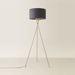 ValueLights Camden Brushed Chrome Tripod Floor Lamp with Drum Lamp Shade & Bulb in Charcoal - thumbnail 3