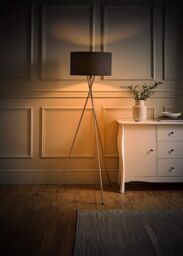 ValueLights Camden Brushed Chrome Tripod Floor Lamp with Drum Lamp Shade & Bulb in Charcoal - thumbnail 2