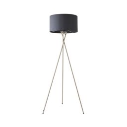 ValueLights Camden Brushed Chrome Tripod Floor Lamp with Drum Lamp Shade & Bulb in Charcoal - thumbnail 6