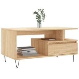 Berkfield Home Coffee Table Sonoma Oak 90x49x45 cm Engineered Wood in Light Oak - Size: 90 x 49 x 45 cm - thumbnail 3