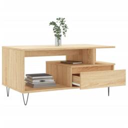 Berkfield Home Coffee Table Sonoma Oak 90x49x45 cm Engineered Wood in Light Oak - Size: 90 x 49 x 45 cm - thumbnail 4