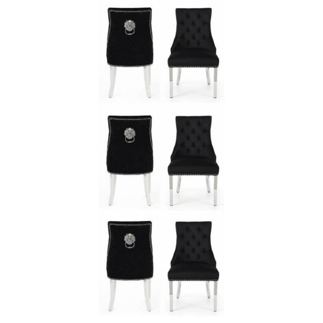 HOME LUXE INTERIOR Set of 6 Majestic Hudson Black Leather Lion Knocker Dining Chairs - image 1