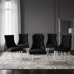 HOME LUXE INTERIOR Set of 6 Majestic Hudson Black Leather Lion Knocker Dining Chairs - thumbnail 5