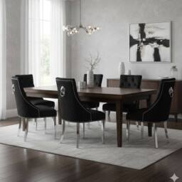 HOME LUXE INTERIOR Set of 6 Majestic Hudson Black Leather Lion Knocker Dining Chairs - thumbnail 4