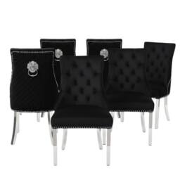 HOME LUXE INTERIOR Set of 6 Majestic Hudson Black Leather Lion Knocker Dining Chairs - thumbnail 2