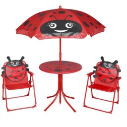 Berkfield Home Sturdy 3 Piece Kids' Garden Bistro Set with Parasol Red - thumbnail 2