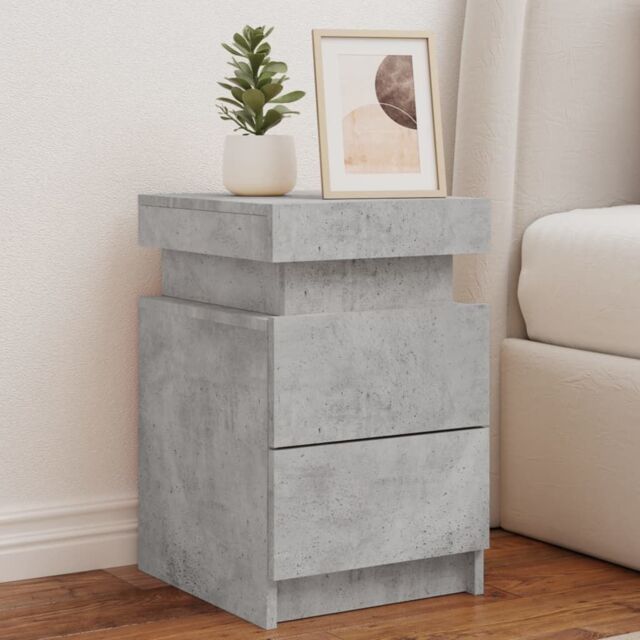 Berkfield Home Bedside Cabinet with LED Lights Concrete Grey 35x39x55 cm - Size: 35 x 39 x 55 cm - image 1