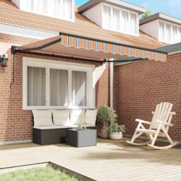 Berkfield Home Retractable Awning Manual Blue & orange 300x250 cm