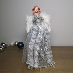 Samuel Alexander 28cm Christmas Angel Tree Topper Decoration with Feather Wings in Silver