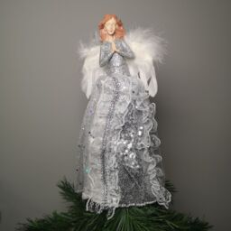 Samuel Alexander 28cm Christmas Angel Tree Topper Decoration with Feather Wings in Silver - thumbnail 3