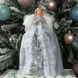 Samuel Alexander 28cm Christmas Angel Tree Topper Decoration with Feather Wings in Silver - thumbnail 6
