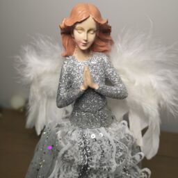 Samuel Alexander 28cm Christmas Angel Tree Topper Decoration with Feather Wings in Silver - thumbnail 2