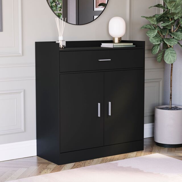Home Discount Vida Designs Dalby 2 Door 1 Drawer Shoe Cabinet Storage in Black - image 1