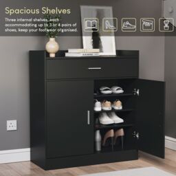Home Discount Vida Designs Dalby 2 Door 1 Drawer Shoe Cabinet Storage in Black - thumbnail 4