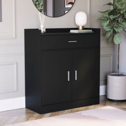 Home Discount Vida Designs Dalby 2 Door 1 Drawer Shoe Cabinet Storage in Black