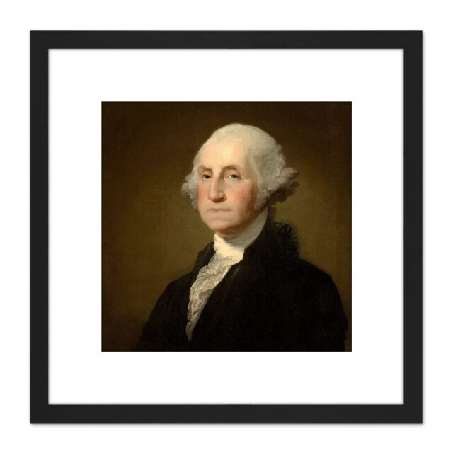 Artery8 Gilbert Stuart George Washington 1796 Painting 8X8 Inch Square Wooden Framed Wall Art Print Picture with Mount in Black - image 1