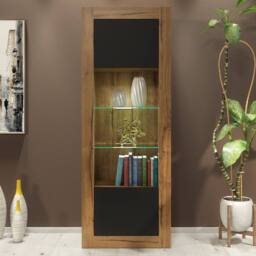 Mex Furniture LTD Display Cabinet Illume 170cm - Dark Oak & Black Matt Doors, LED Lights - thumbnail 5