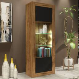 Mex Furniture LTD Display Cabinet Illume 170cm - Dark Oak & Black Matt Doors, LED Lights