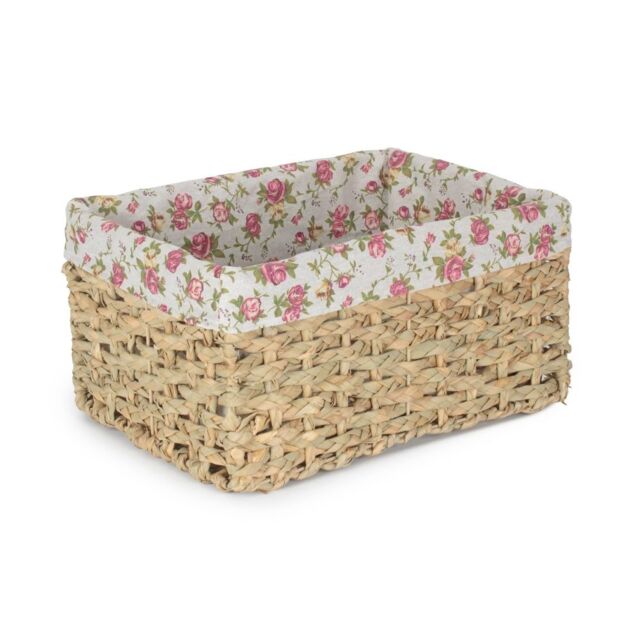 Red Hamper Small Thatch Grass Woven Storage Basket with Garden Rose Cotton Lining in Brown - image 1