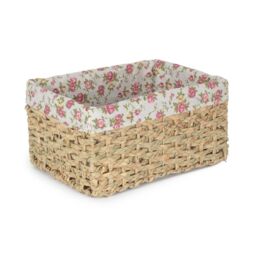 Red Hamper Small Thatch Grass Woven Storage Basket with Garden Rose Cotton Lining in Brown - thumbnail 1