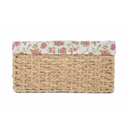 Red Hamper Small Thatch Grass Woven Storage Basket with Garden Rose Cotton Lining in Brown - thumbnail 3