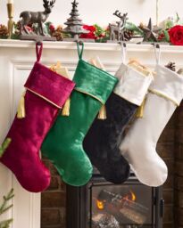 Dibor Set of 4 Silver Kensington Velvet Xmas Gift Decoration Christmas Stocking - Size: 4 Pack - thumbnail 4