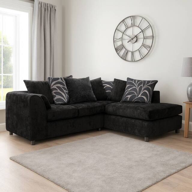 Furnishings For Less UK Zina Fabric L Shaped Corner Sofa Right Hand Facing 3-4 Seater Chenille in Black - image 1