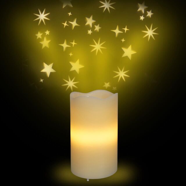 mysmartbuy White LED Candle Star Projector - Battery or USB Powered Realistic Pillar Candle Ambient LED Light Home Decoration - H16 x 8cm Dia - image 1